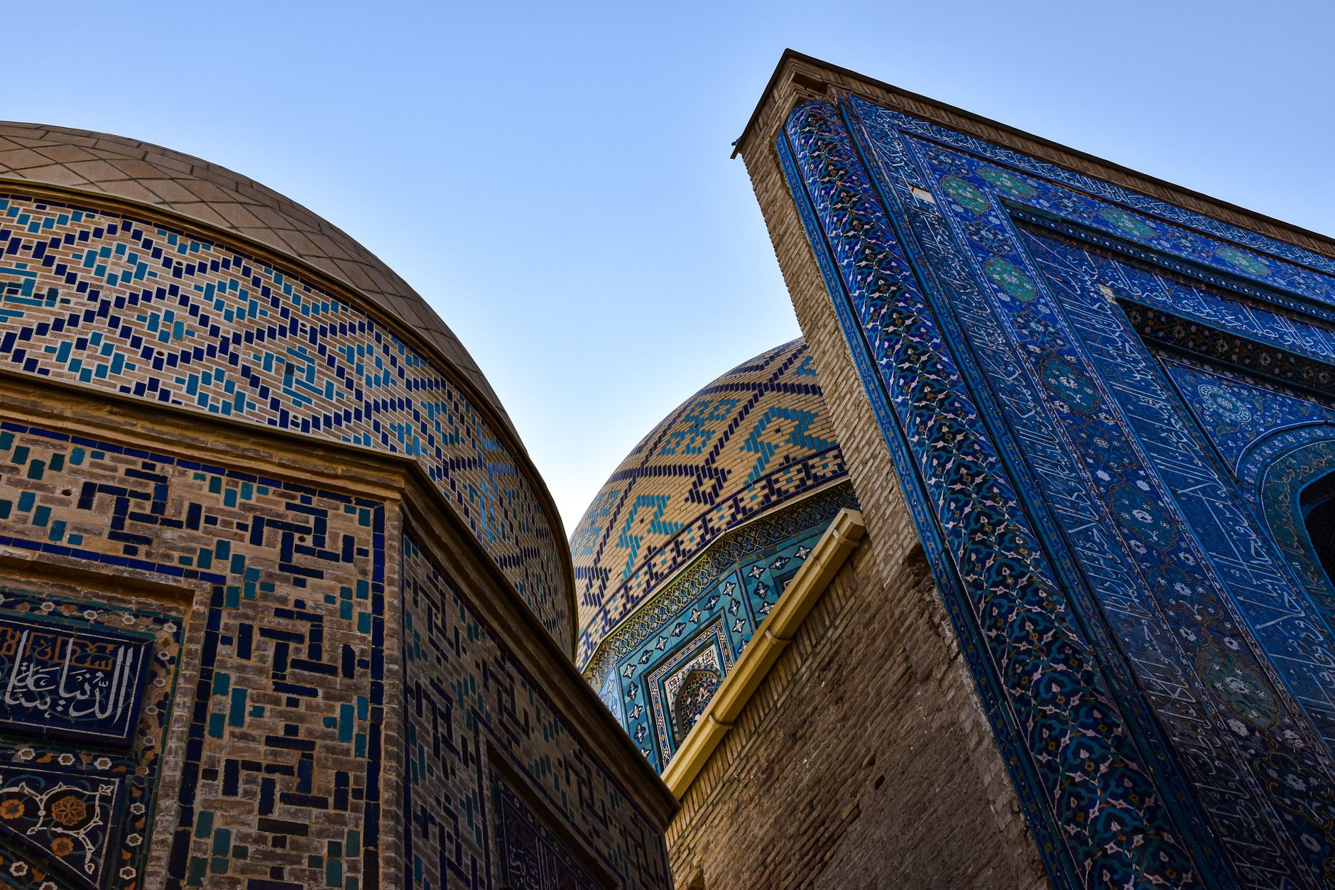 Stunning mosaic patterns and domes of Shah-i-Zinda, a historic Islamic complex in Samarkand, Uzbekistan
